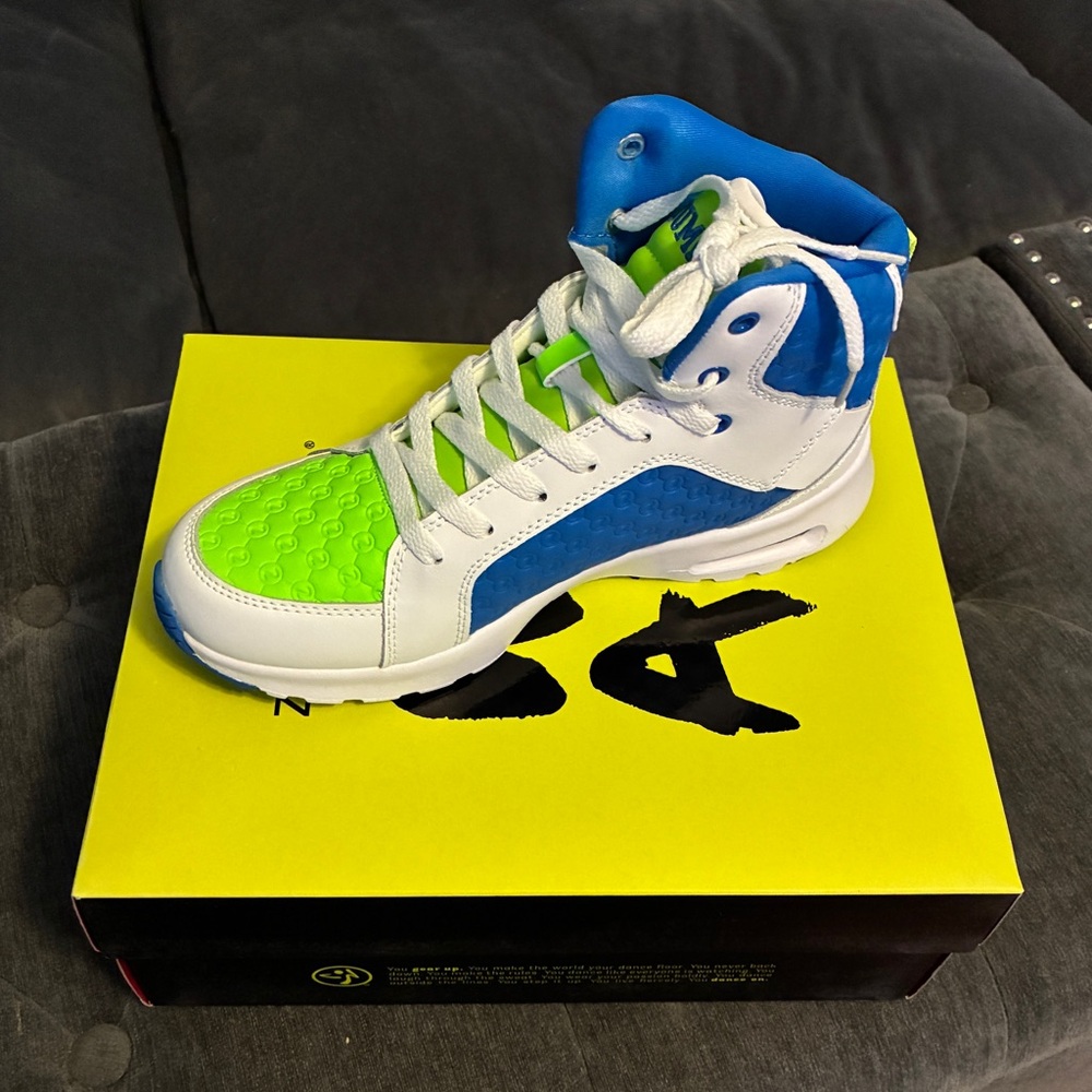 Zumba Fitness High-Top Sneakers - Blue, Green, and White